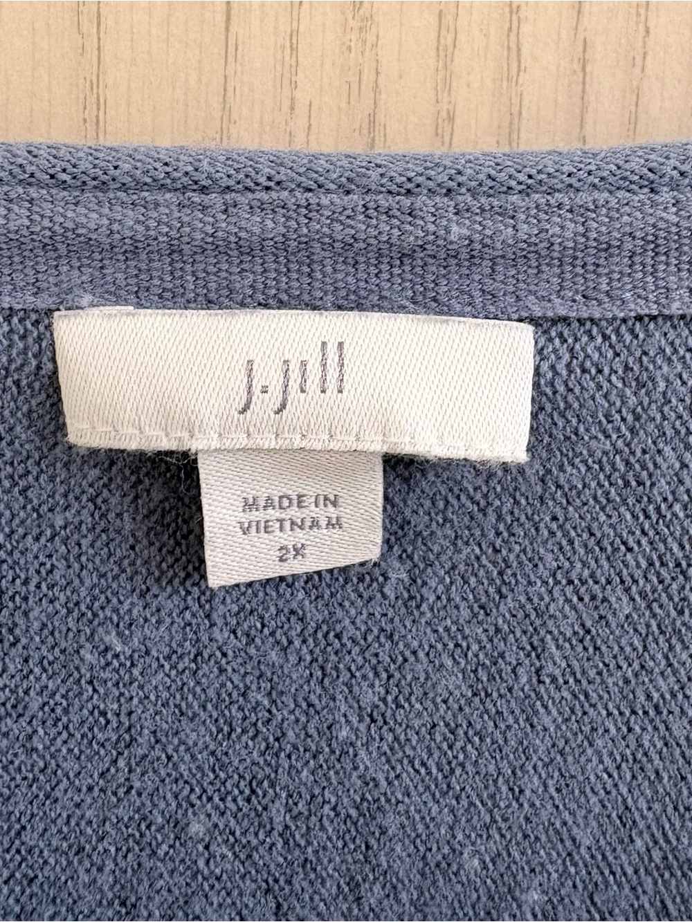 J. Jill Dusty Blue V-Neck Fringe Hem Long Sleeve Cotton Sweater - Picture 3 of 3